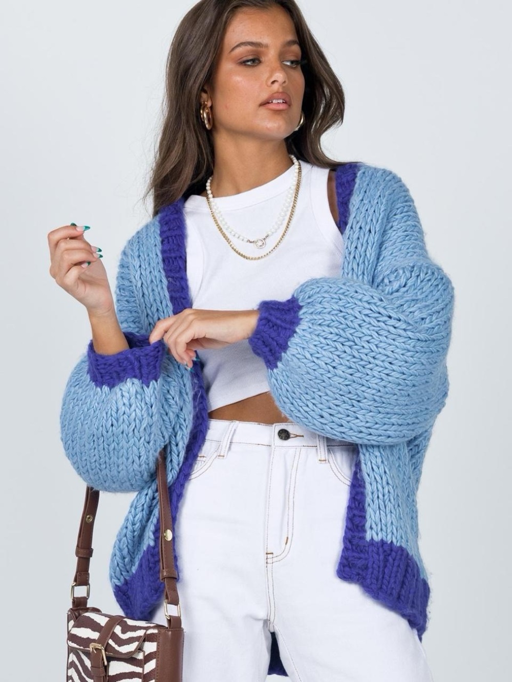 Princess Polly Chunk Lester Knit Cardigan Blue